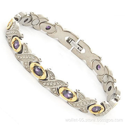 China Wholesale Gold Jewelry Titanium Magnetic Bracelet with CZ Stone